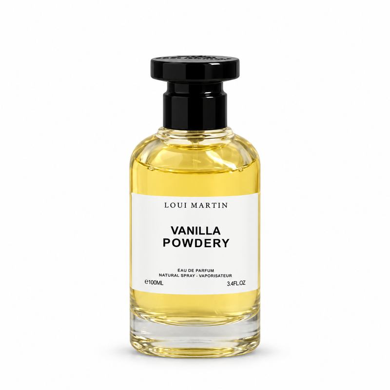 Vanilla Powdery — flacon sur fond blanc