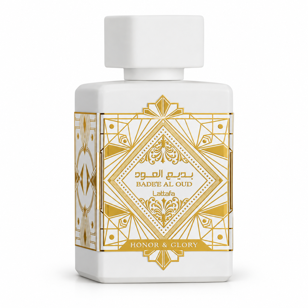 Bade’e Al Oud — Honor & Glory — flacon sur fond blanc